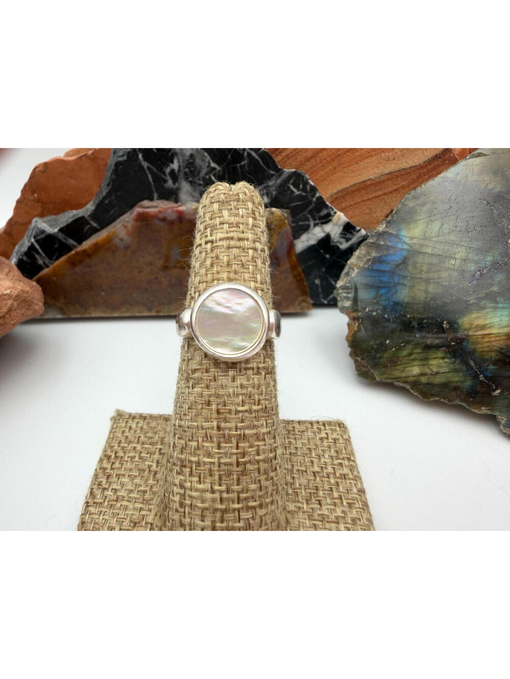 Mother Of Pearl Sterling Silver Stamped 925 Ring Size 4.5